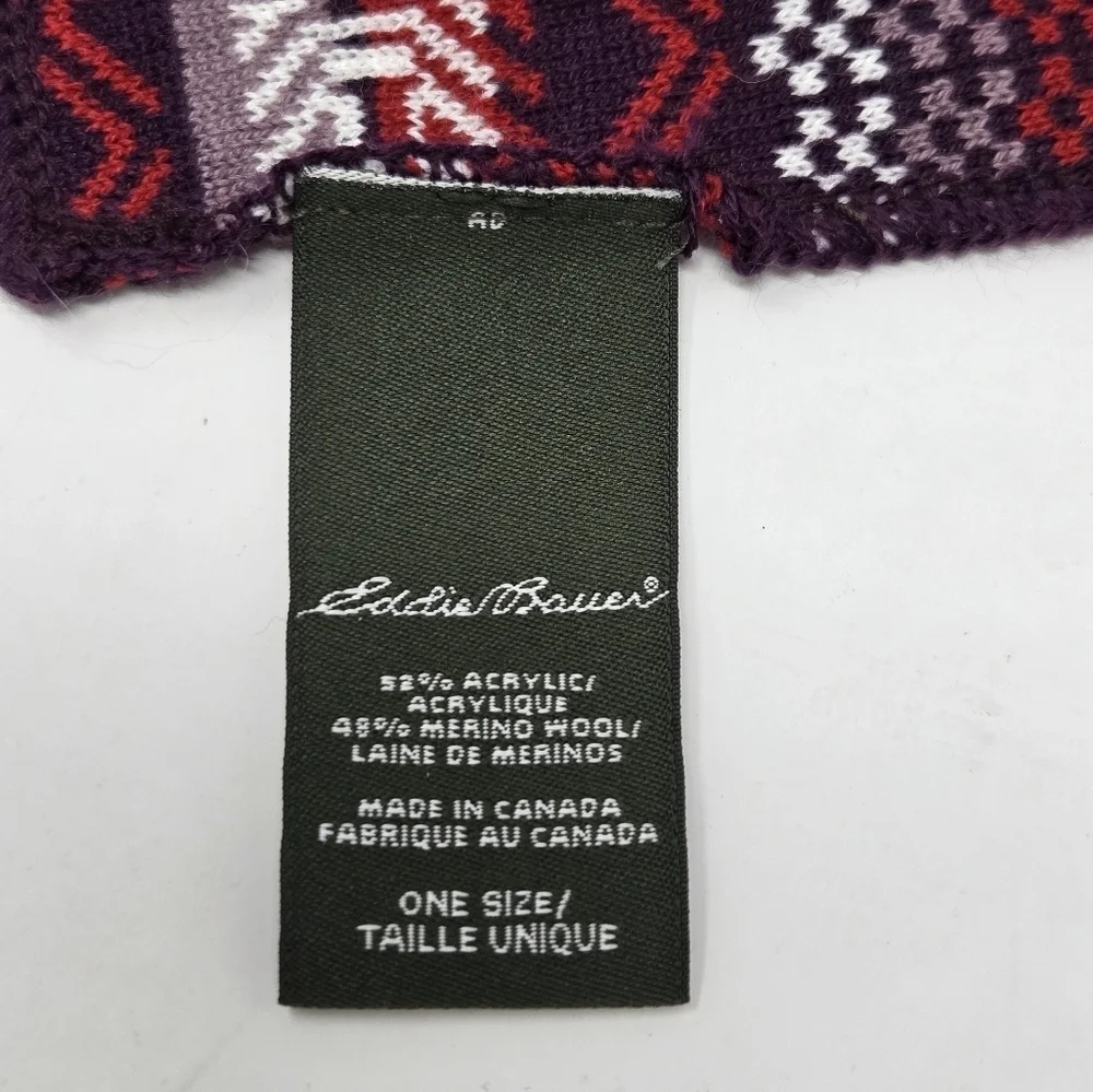 EDDIE BAUER MERINO WOOL BLEND PURPLE & RED SCARF AZTEC TRIBAL GEOMETRIC WOMEN OS